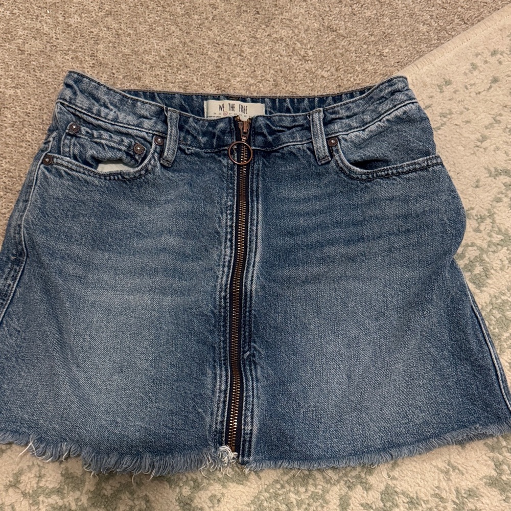 We The Free Blue Front-Zip Denim Mini Skirt